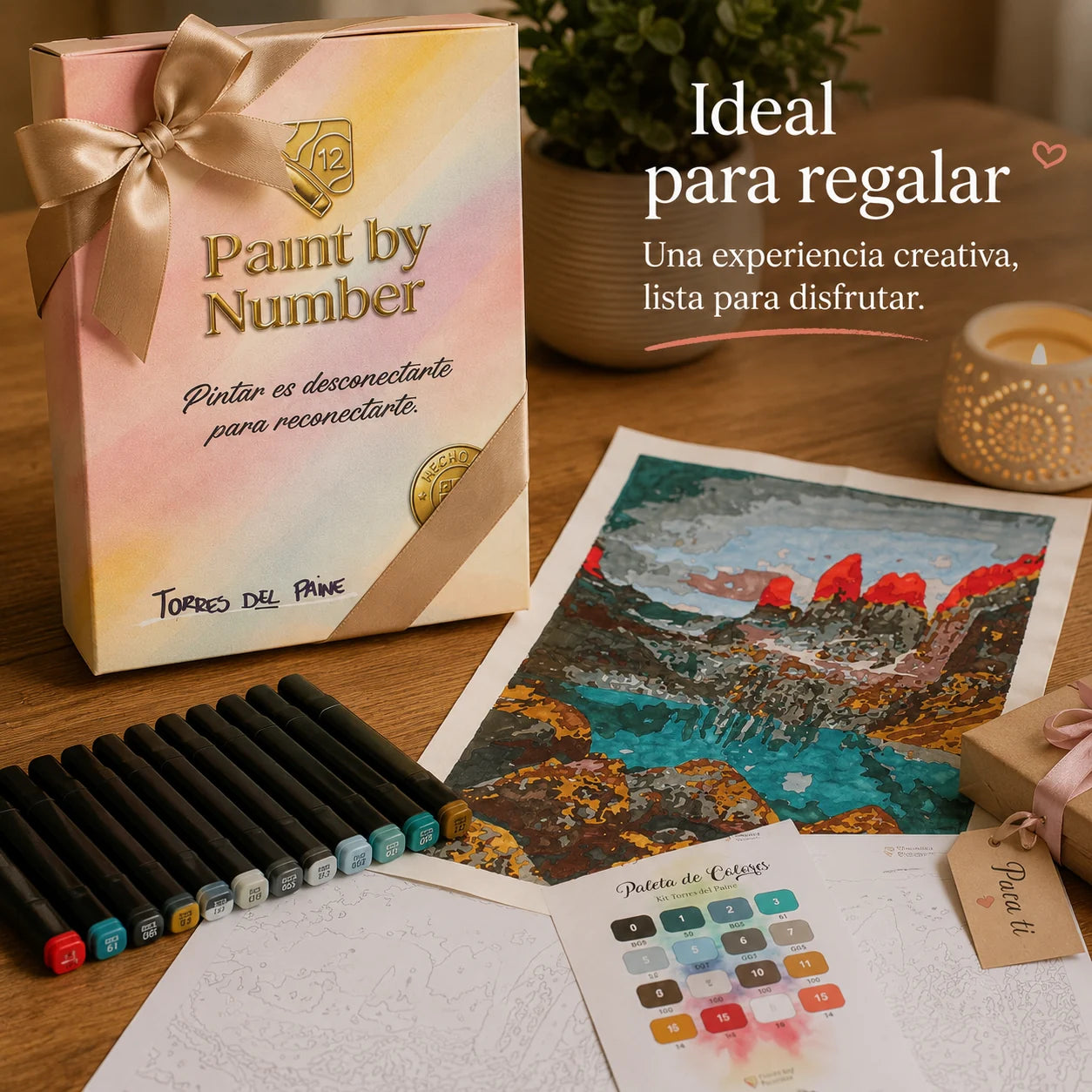 Pack regalo Paint by Number con caja, marcadores y lámina numerada